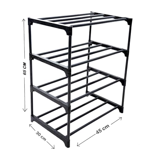 Image of Melanie Shoe Rack 4 Tier Plastic Shoe Stand for Home, Space Saving Shoe Organizer Rack for Entryway Bedroom Closet, Durable Shoe Storage Shelf with Plastic Connectors (4 Tier Shoe Rack Black)
