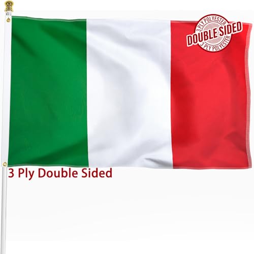 Italy Italian Flag 3x5 ft Outdoor Double Sided 3 Ply Heavy Duty Italy National Country Flag 100% Quality Polyester Italian Banner with Brass Grommets 4 Rows Stitches