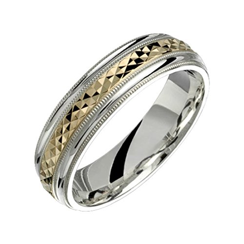 2 Tone Sterling Silver and 10k Yellow Gold 6 Millimeters Wide Wedding Band Ring