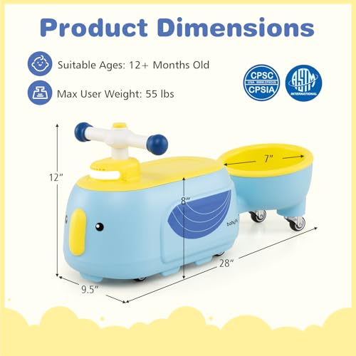 Image of Costzon Toddler Ride On Toys, 2 in 1 Ride-On Scooter with Trailer, Light, Music & Under-Seat Storage, Foot-to-Floor Sliding Car, Kids Riding Toy for 1+ Year Old Boys & Girls (Blue)