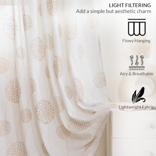 Image of HOMEMONDE Sheer Window 5 Feet Curtains 1 Piece - Printed Sheer Light Filtering Curtain Top Style Eyelets - (60 Inches, Gold)