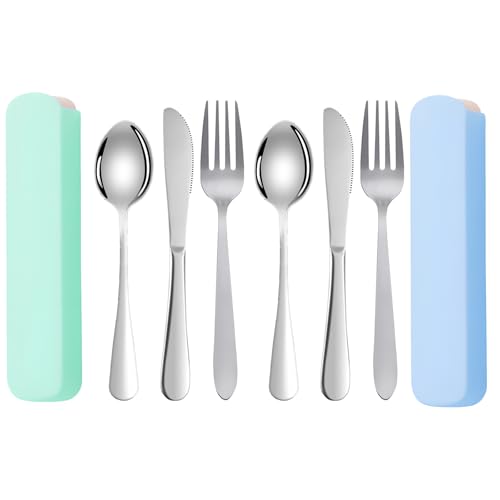 8 Stück Reisebesteck Set mit Etui – Praktisches Campingbesteck für Outdoor, Arbeit & Schule. Inkl. grünem & blauem Etui, ideal für unterwegs....