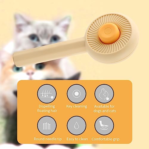 Image of Cat Brush, Self Cleaning, Detangle & Undercoat Removal, Yellow, Cat Owners