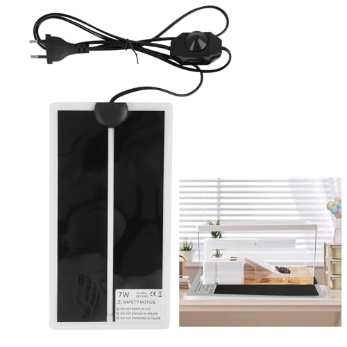 Heizmatte für Terrarium, 15 x 28 cm, Wasserdicht und Feuchtigkeitsbeständig, Einstellbare Temperatur (0-35 Grad), Reptilien Heizmatte mit Europäischem Stecker, 7W, 220V-240V，Sicher und praktisch