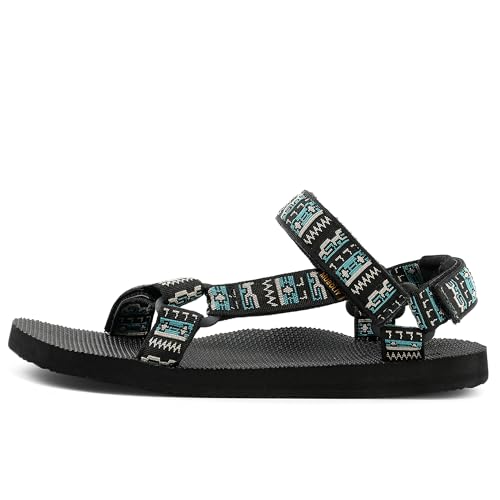 Men's Original Mesh Graphic Print Flat Sandals with Arch Support, Adjustable Hook & Loop Strap, Open Toe, Casual, Outdoor, Walking