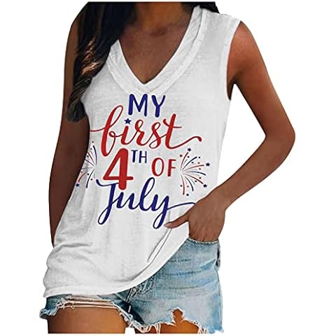 American Flag Print Vest Women USA Stars Stripes Patriotic T Shirt Summer Loose Vest Tees V-Neck Sleeveless Tank Top Cover