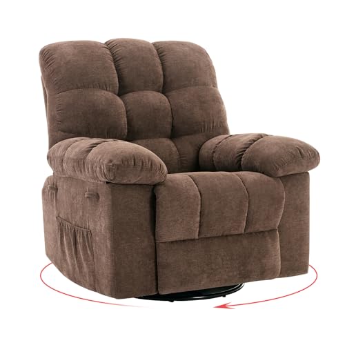 Image of Rocking Recliner Chair, 360 Swivel Glider Rocker Chair for Living Room & Nursery, Upholstered Fabric Single Sofa with Side Pockets, Heavy-Duty Steel Frame Lazy Recliner for Small Spaces, Brown