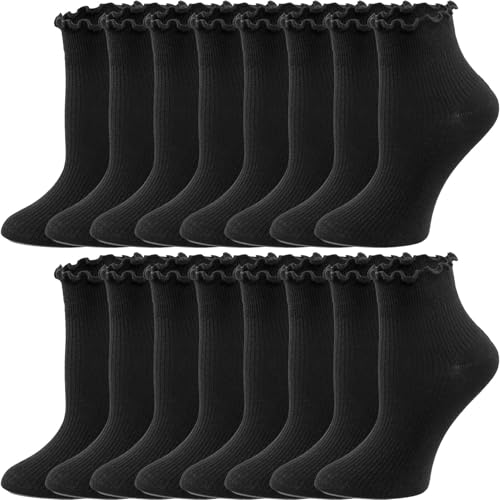 Image of 8 Pairs Cute Ruffle Frilly Ankle Socks Women, Lace Lettuce Socks