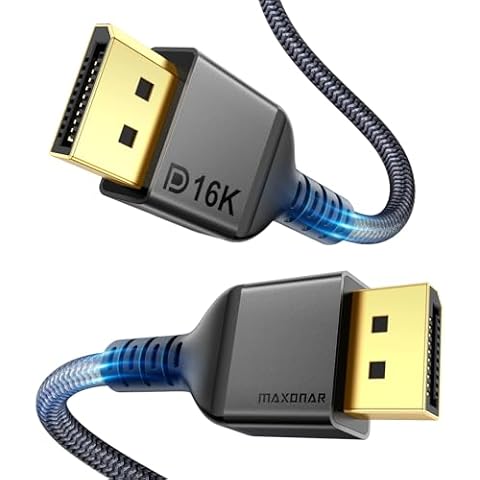 Maxonar VESA Certified DisplayPort 2.1 Cable, 6.6 ft/2M 16K DisplayPort Cable 2.0 Supports 80Gbps,16K@60Hz, 10K@60Hz, 8K@60Hz, 4K@165Hz, HDR, HDCP 2.2 for Gaming Monitor, TV, PC, Laptop Cover