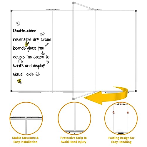 Image of XBoard Extra Large Magnetic Whiteboard 118 x 48 Inch, 10' x 4' Oversized Foldable Dry Erase White Board for Wall with Marker Tray | Aluminum Frame