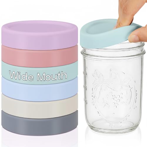 Teenyyou 6 Pcs Silicone Wide Mouth Lids Mason Jar Lids Thickened Leak Proof Lid for 86 mm All Wide Mouth Mason Jars, Reusable Large Canning Jar Caps(Morandi)