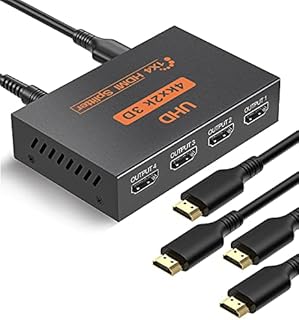 HDMI Splitter 1 in 4 Out, 4 Way HDMI Distribution Supports 3D 4K 1080P, HDMI Splitter Cable Duplicate/Mirror Screen ONLY, 1X4 HDMI Splitter for PS3/4/5 X-box F-ire Stick DVD Player HDTV Projectors