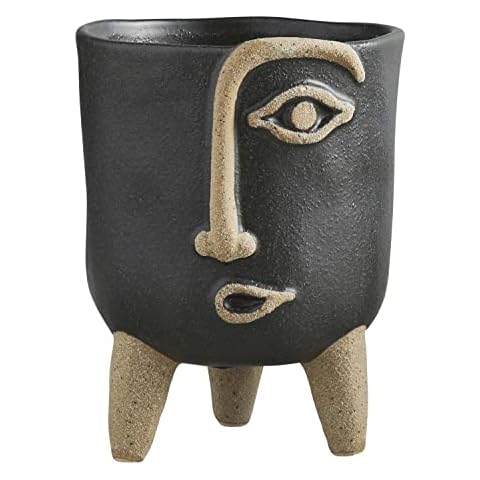47th & Main Modern Textured Footed Ceramic Planter for Flowers Succulents and Other Small Plants, Large, Face Cover