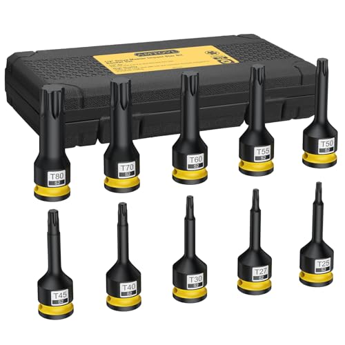 AMTOVL Impact Torx Bit Socket Set - 1/2' Drive, S2 Steel, 10PCS Star Sockets, Star Bit Socket T25-80 with Storage Case for Professional Mechanic and Auto Repair