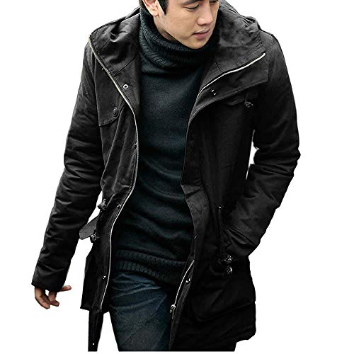 SHEYA モッズコート メンズ ミリタリー アーミー パーカー フード ファー ハーフコート 防寒 レディース カジュアル キルティング ジップアップ アウター 黒 秋冬服 大きいサイズ (ブラック, L)