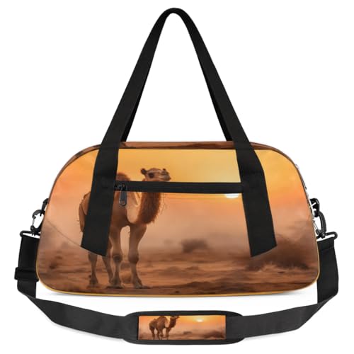 Camel Sunset Waterproof Sports Gym Bag Portable Dance Gymnastics Work Out Bag Lightweight Travel Duffel Bag Overnight Weekender Bag