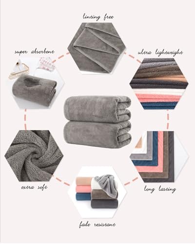 Lumimi Towel Set of 6 Very Soft Microfiber 2 Bath and 4 Hand Towels Quick Dry Light Weight for Bathroom Gym Salon, 6 Pack Grey Brown