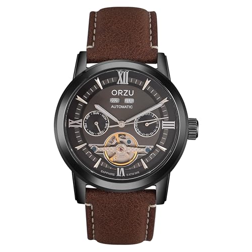 Image of ORZU Automatic Men's Watch Stainless Steel Case & Leather Band Sapphire Glass (MT6003)