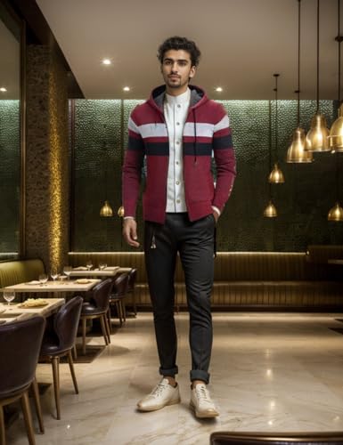 Image of Kinkia Men's Zip Up Hoodies Casual Long Sleeve Full Zipper Sherpa Fleece Lined Knit Cardigan Sweater Jacket with Pockets