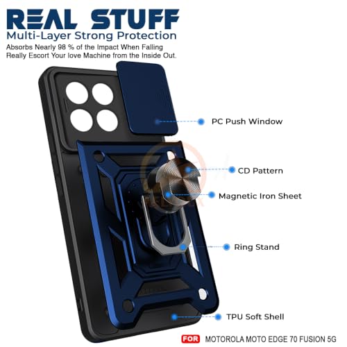 Image of Armor Bumper Back Cover Case for Moto Edge 70 Fusion 5G | Rotating Camera Cover, Ring Holder & Kickstand | Heavy Duty & 360 Degree Protection Moto Edge 70 Fusion 5G Back Cover (Blue)