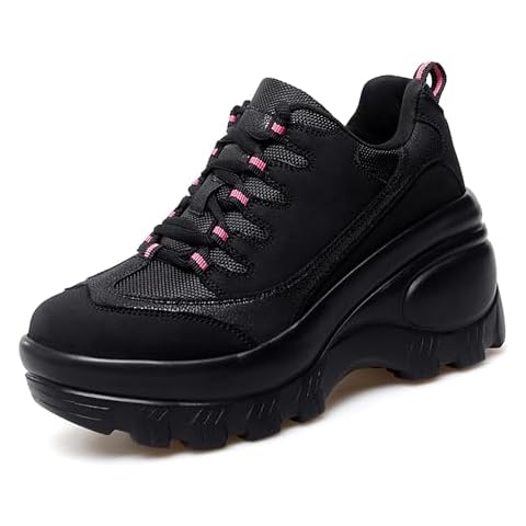 VARSKARC Chunky Platform Sneakers Shoes for Women Lace Up Casual Grey Black Walking Shoes Women Fashion Sneaker Cover