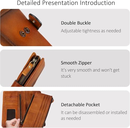 RFID Blocking Genuine Leather Wallet Vintage Hand Rubbing Organizer with Clasp Closure (Brown)4