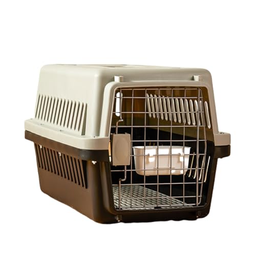Suzapiw 猫用航空ボックス、ペット委託、ポータブル猫ケージ、車輸送ボックス、ペットキャリーバッグ (ダークブラウン サイズS)
