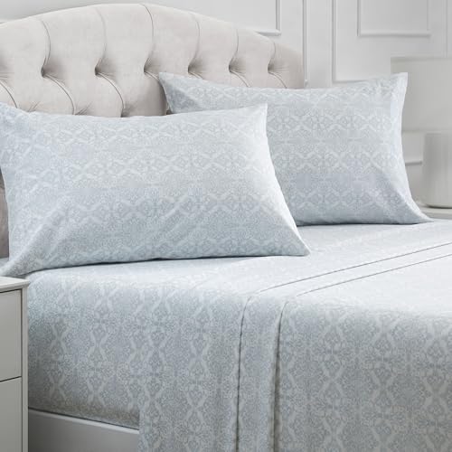 Image of Mellanni Full Sheets Set - 4 PC Iconic Collection Bedding | Hotel Luxury, Extra Soft, Cooling Bed Sheets - Wrinkle, Fade, Stain Resistant (Full, Laced Sky Blue)