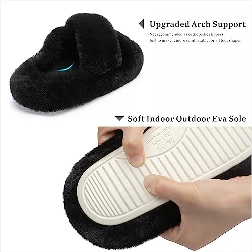 Chantomoo Women's Blue Memory Foam Faux Fur Lined Open Toe Slippers for Women - US 124