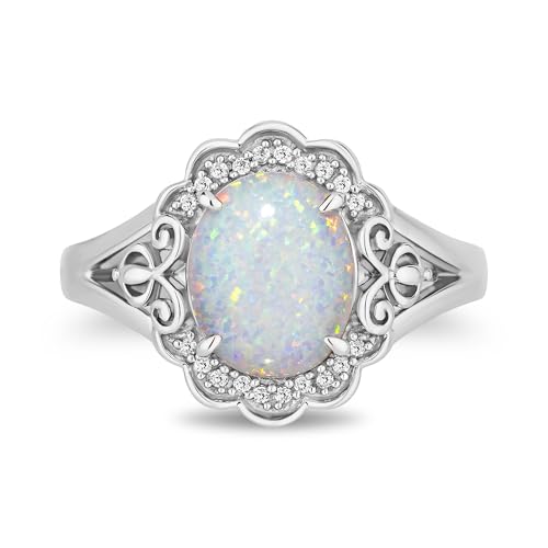 Jewelili Enchanted Disney Fine Jewelry Sterling Silver with 1/20 CTTW Diamonds and Created Opal Cinderella Ring2