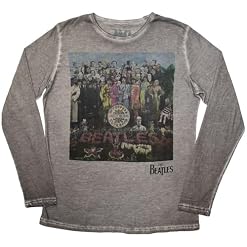 The Beatles Unisex Adult Sgt Pepper Stone Wash Long-Sleeved T-Shirt (S) (Silver Grey) - Les Beatles, Paul McCartney, John Lennon, RIngo Starr, George Harrison