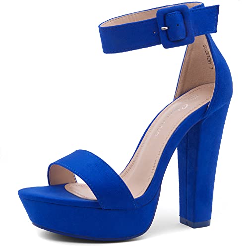El mejor review de Sandalias tacón rojas los mejores 5. 37 Shoe Land SL-Cutesy - Sandalias de tacón de vestir con plataforma gruesa y puntera abierta para mujer, 2096 azul rey, 8 US