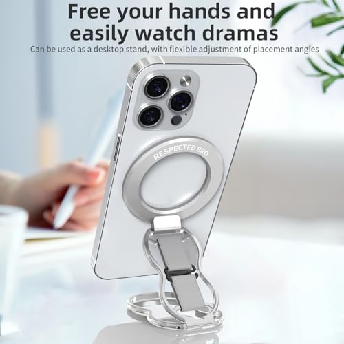 RESPECTED-BRO-Magnetic-Phone-Grip-Stand-with-Finger-Strap, 4-in-1 Magnetic Ring Holder, Kickstand and Elastic Strap for Phones, Universal Fit for iPhone 17/16/15/14/13/12, Android, and Cases (Silver) - image 6