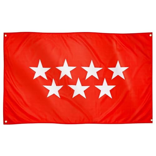 Runesol Bandera de la Comunidad de Madrid, 91x152cm, 3ft x 5ft, 4 Ojales, Ojal en las Esquinas, Bandera de Madrid, España, Banderas Premium, Interior, Exterior, Colores Vívidos, Día de la Constitución