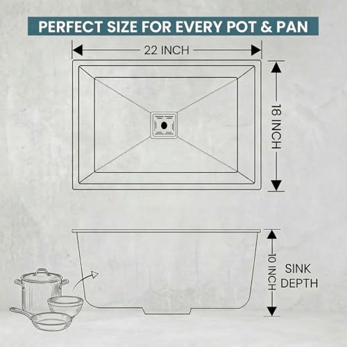 Image of ARQUIN Kitchen Sink 22x18x10 Inch Handmade Single Bowl Matt Finish Orginial 304 Grade Stainless Steel sink for kitchen basin With Square Drainer and SS Fruit Basket