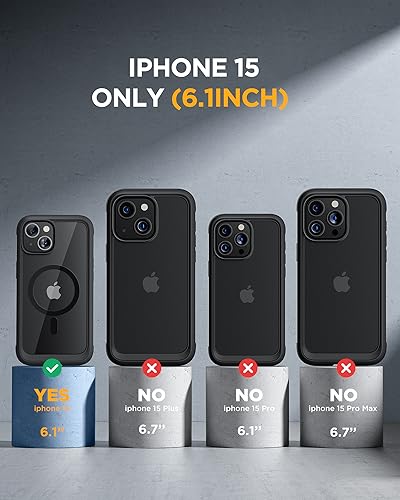Image of Miracase Glass Series for iPhone 15 Case [Compatible with MagSafe] Full-Body Magnetic Bumper Case with Built-in 9H Tempered Glass Anti-Fingerprint Screen Protector + Camera Lens Protector, Black