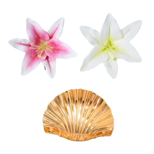 Set de 3 Pinzas para el Pelo con Flores y Concha Dorada miniatura 1