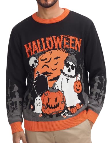 COOFANDY Halloween Sweater Men Crewneck Casual Sweaters Classic Pullover