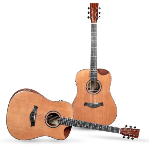 Image of Kadence SH100PRO Slowhand 41 inch Electro Acoustic Guitar | Dreadnought Demi Cutaway | Professional Solidwood | Solid Cedar Wood | Built-in Pickup + 2 Band EQ | Includes Bag & Learning Course | Brown