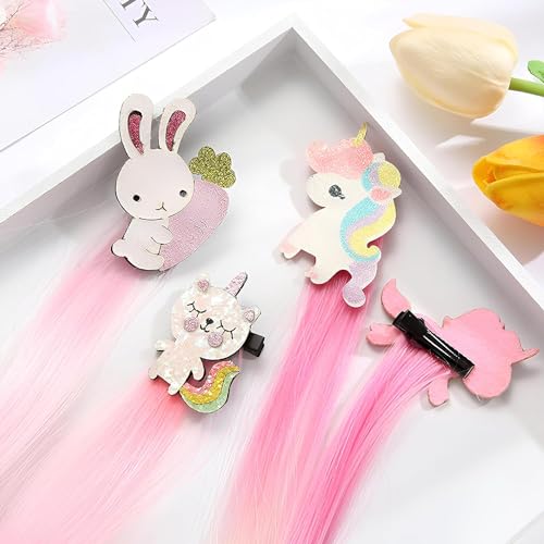 Image of Trendsetter Pack of 3 Kids Cartoon Hair Clip in Colorfull Extension with Tinsel Rainbow False Nylon Wig Braids Extensions Hair Styling Accessories for Baby Girls Adult Multicolor (3 PCS) (Style 2)