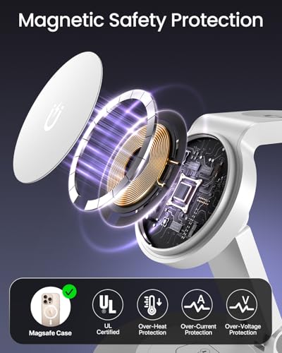 3 in 1 Wireless Charging Station,Mag-Safe Charger Stand,Fast Wireless Charger Stand Compatible with iPhone 16/15/14/13/12/Pro/Pro Max/Mini,Phone and Watch Charger Stand for Apple Watch,Airpods(White) - Image 4