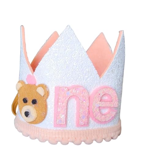 Kirei Sui Baby 1st One 1 Year Lion Bear King Jungle Crown Birthday Headband Pink