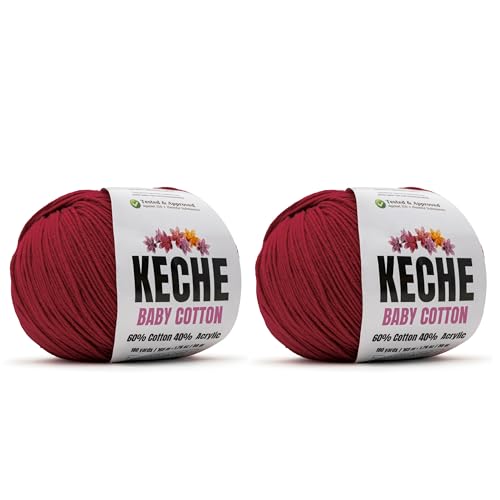 Image of Keche Baby Cotton, 60% Cotton 40% Acrylic Yarn, Soft Cotton Yarn for Crochet and Knitting, Amigurumi Yarn 4 Skeins /Balls [1.76 Oz (50g) / 180 Yrds (165m)] x 2 Crimson RED