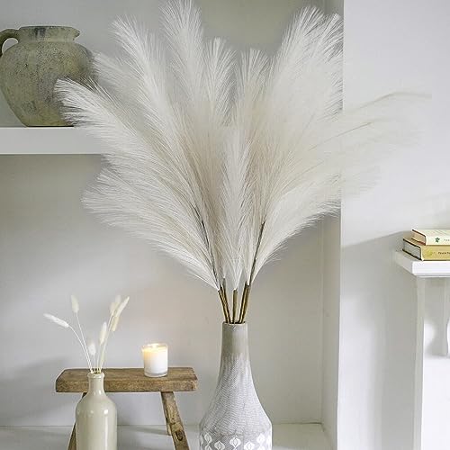 Wttisel 38 10 Stems White Pampas Grass Tall Decor - Faux Pampas Grass Decor Tall for Floor Vase Boho Home Wedding Mothers Day Decoration