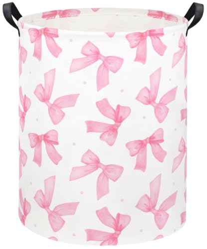 Image of Girls Laundry Basket Baby Nursery Hamper Toy Storage Bin(Pink Bowknots)