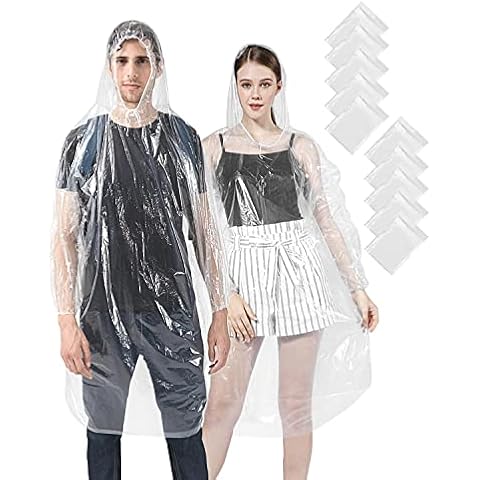 Victoper Disposable Rain Ponchos[10 Pack], Home Essentials Clear Poncho Lightweight with Hood & Sleeves PE Plastic Material Emergency Rain Poncho Disposable for Men and Women Cover