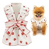 SMALLLEE_LUCKY_STORE Dog Dress for Small Dog Girls Princess Pet Skirts with Bow and D-Ring Strawberry Puppy Tutu Clothes Teddy Pomeranian Sundress Birthday Holiday Chihuahua Cat Apparel, White, XL