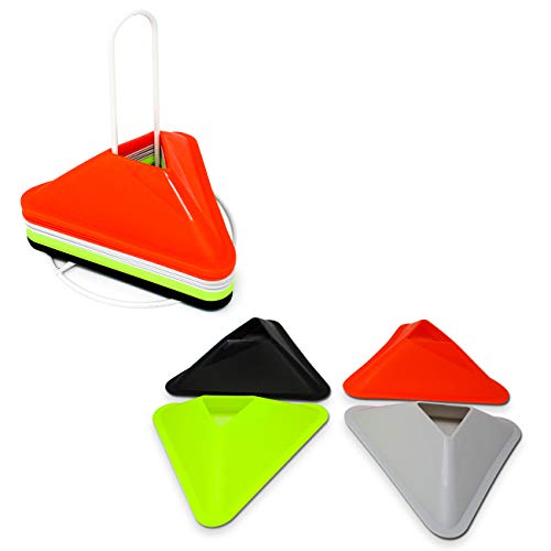 Trademark Innovations Plastic Triangular Disc Cone Sports Training Gear with Carrier, Pack of 20-2 inch Cones (Multi Color)