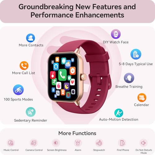 Image of Gydom Smart Watch for Women Android & iPhone, Alexa Built-in, 1.8 inch Smartwatch with Heart Rate /SpO2 /Sleep Monitor, IP68 Waterproof Activity Fitness Tracker, 101+ Sports Mode, Red