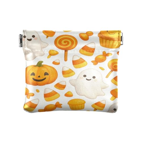 Cute Halloween Ghosts & Candy Squeeze Coin Purse, Leather Coin Purse, Mini Wallet, Compact and Portable, Unisex